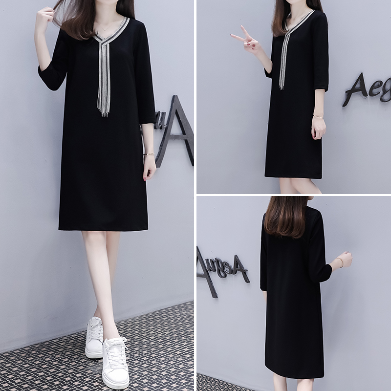 Mealers spring autumn V collar dress women 2022 new large size slim fit 70% sleeves Fashion Temperament Straight skirt