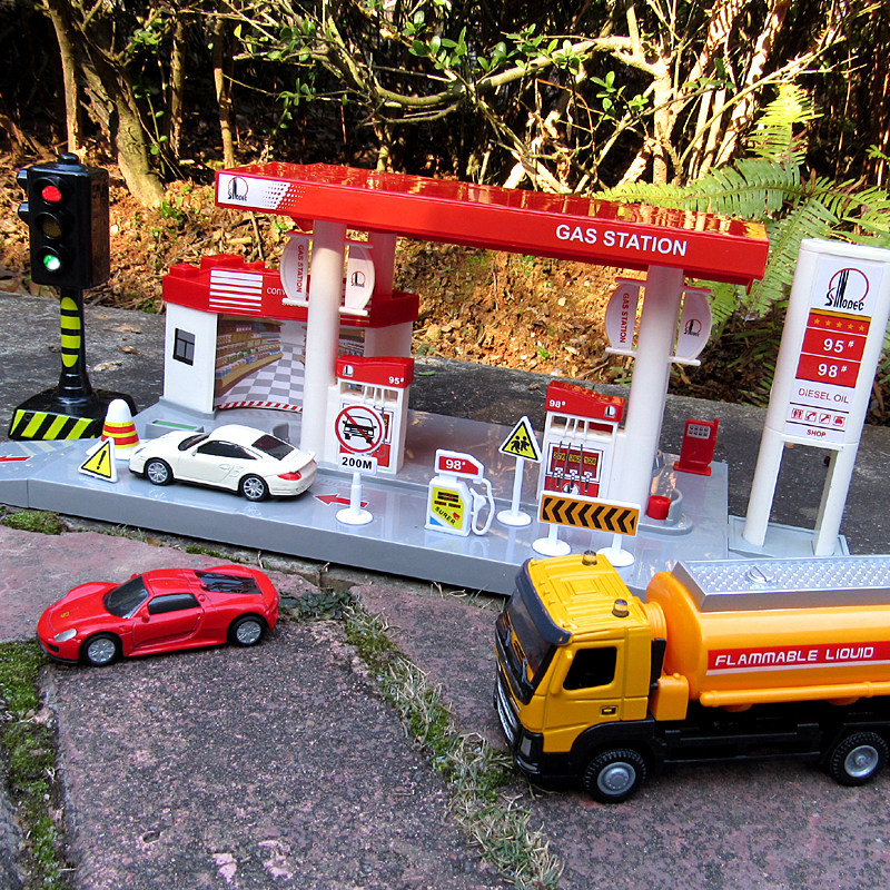 Gas station Scene Toys Costume House Wine Children Girl's Puzzle Simulation Traffic Light Model Boy Little Car Gift