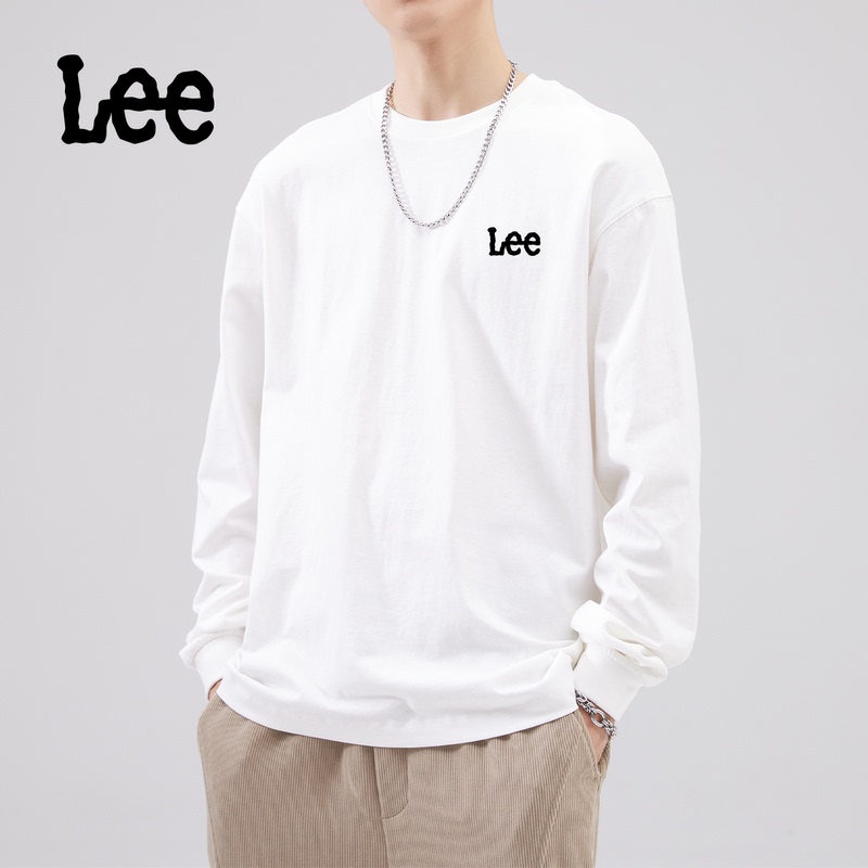 Lee Men's 100% Cotton Long-Sleeved T-Shirt Spring & Fall New Loose Round Neck Pure Color Bottoming Shirt Sports Casual Top
