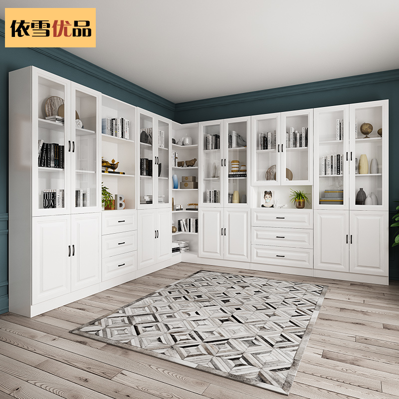 Corner bookcase bookshelf combination custom whole wall study solid wood modern minimalist cabinet display cabinet living room storage cabinet