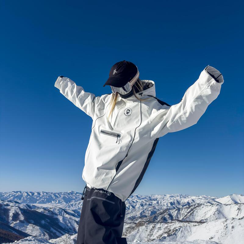 Mount Fella 3L Waterproof and Breathable Quilted Zipper Collar Snowboard Jacket for Men and Women, White Ski Jacket