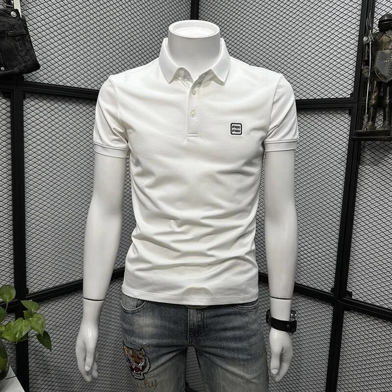 Collared Polo Shirt for Men and Women, Short-Sleeved, Summer Trendy, Slim Fit, Versatile, Letter Print, Simple Collared T-Shirt Top, Fashionable