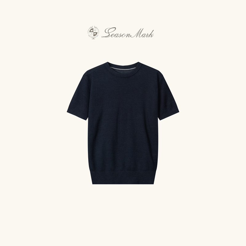 Season's Gift [100% Natural Tussah Silk] Knitted Round Neck Short-Sleeved Business Light Luxury Casual T-Shirt for Men