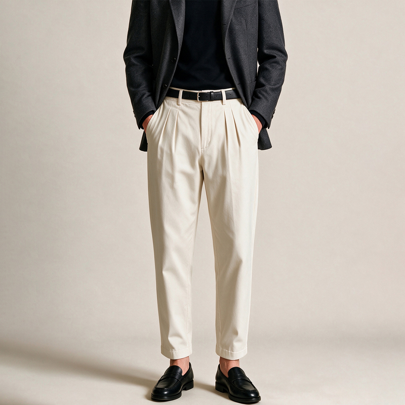 Season Mark『Lp Series』Old Money Style Men's Autumn Casual Versatile White Cropped Straight Pants Season Mark『Lp Series』Old Money Style Men's Autumn Casual Versatile White Cropped Straight Pants