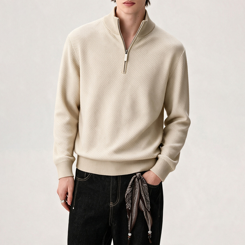 Seasonmark Half-High Collar Zipper Knit Sweater for Men, Autumn Half-Cardigan, Stand-Up Collar Sweater, Loose Long-Sleeve Base Shirt Seasonmark Half-High Collar Zipper Knit Sweater for Men, Autumn Half-Cardigan, Stand-Up Collar Sweater, Loose Long-Sleeve Base Shirt