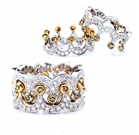 S925 sterling bạc vương miện kim cương nhẫn Baroque dập nổi ánh sáng cổ điển sang trọng vương miện zircon nhẫn nhẫn vàng trắng nam