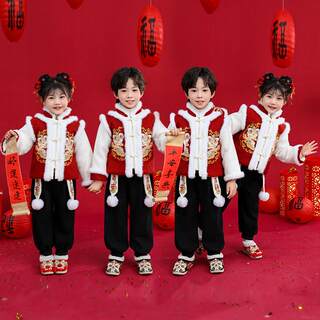 儿童拜年服套装男女童唐装喜庆中国风秋冬刺绣元旦抓周服加绒加厚