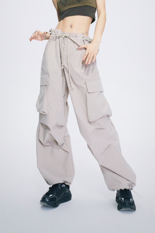 Sugmate American-Style Spicy Girl Design Bikini Waist-Hanging Faux Two-Piece Cargo Pants Low-Waist Jogger Loose Thin Pants