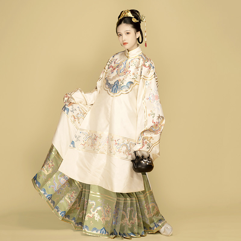 Nan Ya Ji Dun Ruilong original female makeup flower stand collar slant long jacket six meters horse skirt Ming Han suit