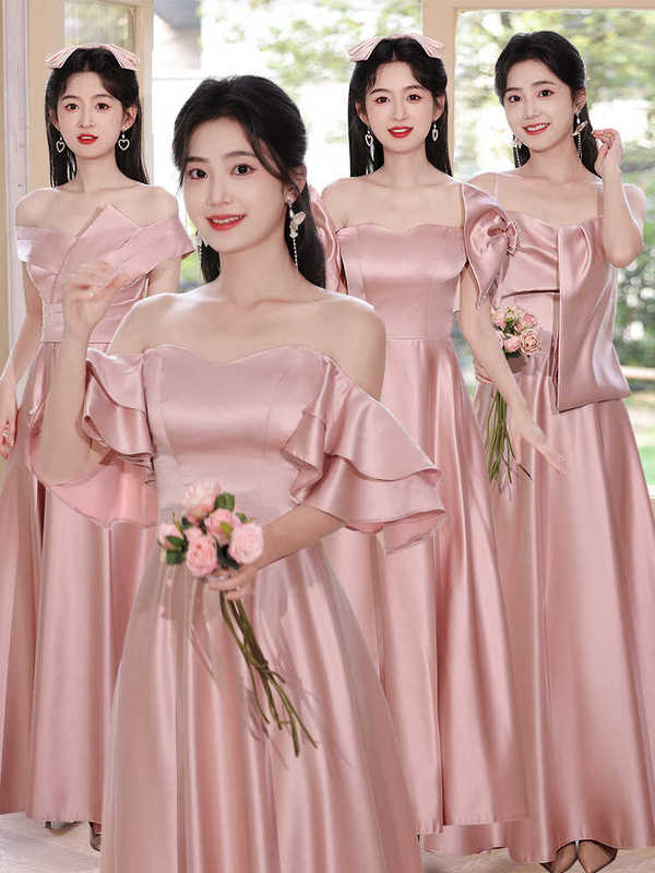 Pink Bridesmaid Dress 2024 New Gray Satin Bridesmaid Dress Sister Dress Bridesmaid Group Chorus Dress Long Dress Pink Bridesmaid Dress 2024 New Gray Satin Bridesmaid Dress Sister Dress Bridesmaid Group Chorus Dress Long Dress
