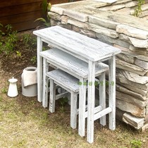 Day-Style Grocery Garden Solid Wood Retro made of old stool Step Three layers Composition Flower shelf Xuanguan Flower Shop Terrace Little Table