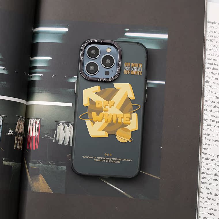Off-White Blue 3D Text Yellow Arrows iPhone Case