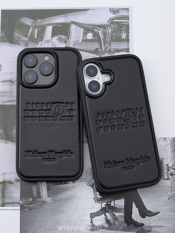Maison Margiela Black Leather Embossed Logo iPhone Case
