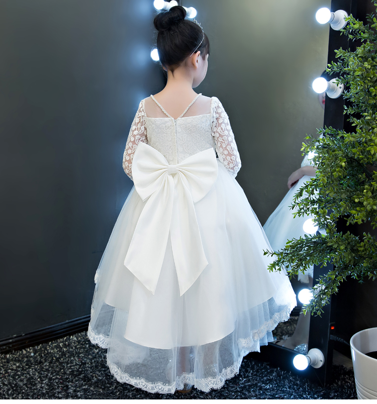 Công chúa váy cô gái mùa hè ăn mặc fluffy trẻ em sinh nhật của trailing trắng hoa cô gái đàn piano máy chủ trang phục váy xòe cho bé gái 