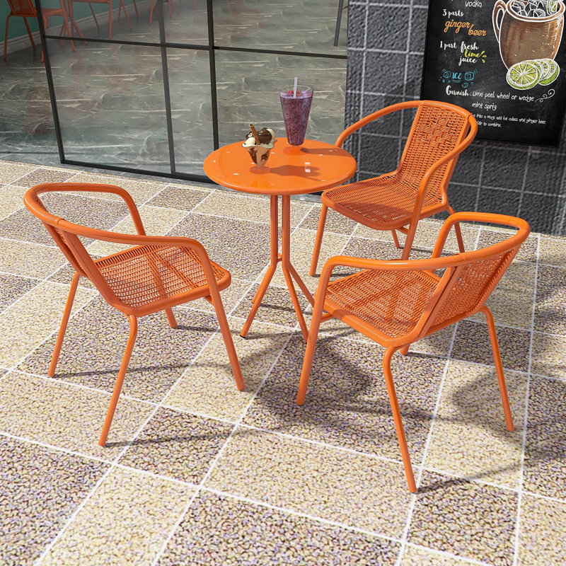 Internet-Famous Orange Wrought Iron Tables and Chairs for Cold Drink Shops, Studios, Convenience Stores, Milk Tea Shops, and Cafes