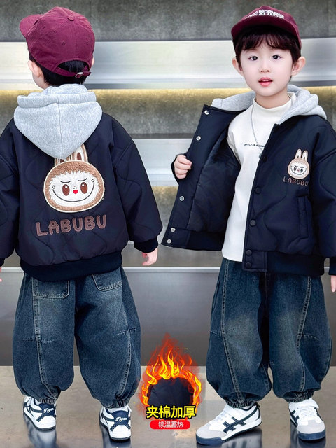 British Dhwa Boys' Autumn and Winter Clothing, Cotton-Padded Jacket, Kidsren's Quilted Jacket, 2025 New Cool and Handsome Boy's Cotton-Padded Jacket