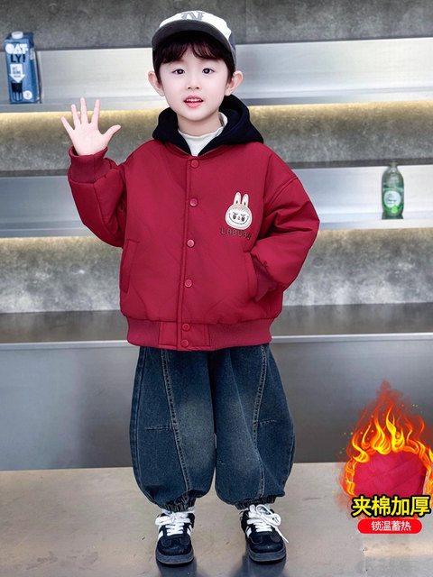 British Dhwa Boys' Autumn and Winter Clothing, Cotton-Padded Jacket, Kidsren's Quilted Jacket, 2025 New Cool and Handsome Boy's Cotton-Padded Jacket