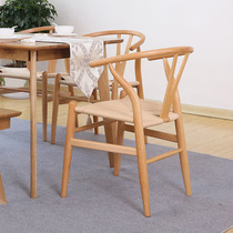 Nordic dining chair horn chair table and chair study chair tea home solid wood stool simple backrest ash wood y chair