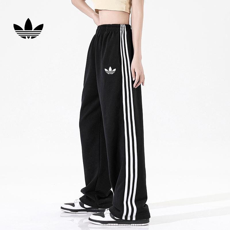 Brand Three-Stripe Sports Casual Pants for Men and Women, New Style, Pure Cotton, 410g, Loose Fit, Wide-Leg Straight Long Pants