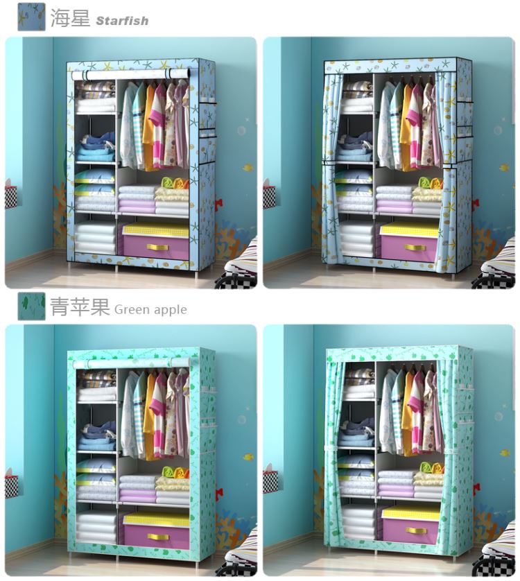 cốt thép vải tủ quần áo dây kéo đậm đóng không gỉ thép lắp ráp tủ quần áo đơn giản vải đúp vải tủ quần áo - Buồng tủ để giày dép