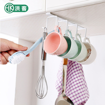 Kitchen wrought iron kitchen cabinet bottom hanger nail-free wardrobe hanger creative storage load-bearing adhesive hook rack