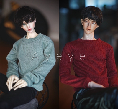 taobao agent [Night Cabinet] BJD baby clothing tingling knitting shoulder off the sweater gray-green/wine red double color 68-73 ID75