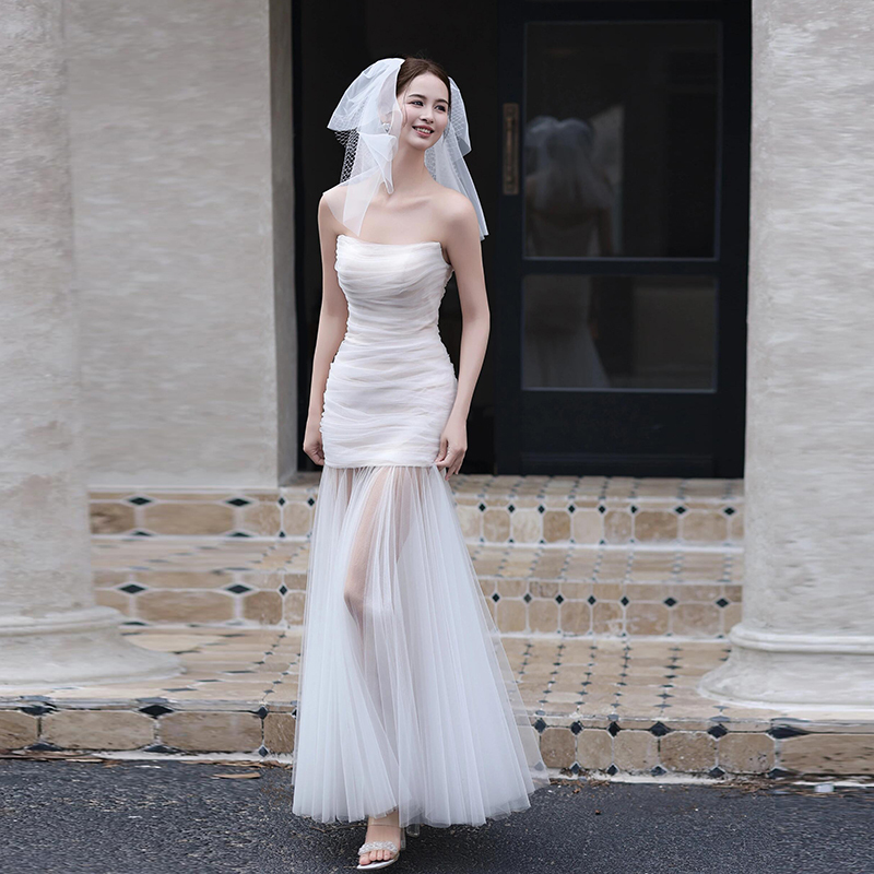 French-Style Strapless Light Wedding Dress for Brides 2026 New High-End Niche Morning Gown Going-Out Dress Engagement White Dress