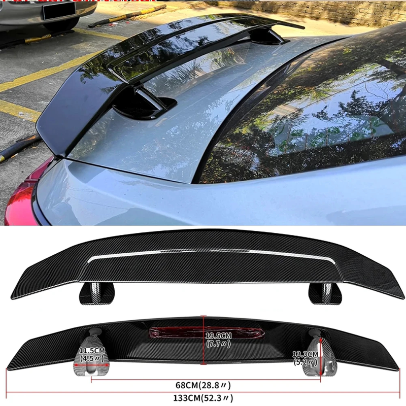 Car Modification Universal 3-Box Car No-Drill Rear Wing Fixed Wing Abs Material Spoiler Wing Sports Style Aircraft Roof Wing