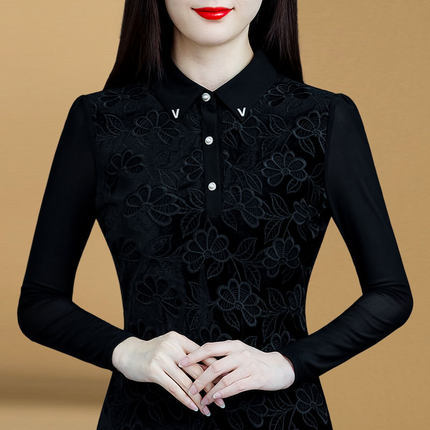 Lace Base Shirt for Women, Spring and Autumn Style, High-End Mesh Top, Plus Size Women's Clothing, 2026 New Style, Stylish and Fashionable Blouse