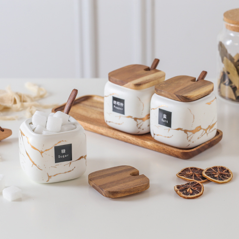 Light and luxurious Nordic Ceramic Seasoning Jars Oil Salt Jars Home Seasoning Boxes Kitchen Zo Seasoning Bottle Shelve Suit-Taobao