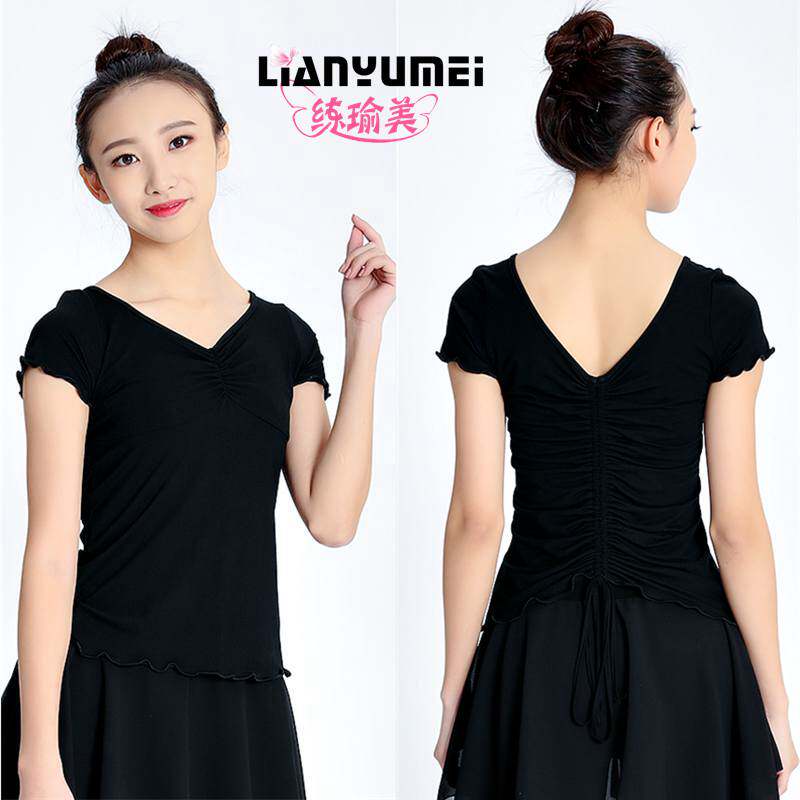 Latin Dance Practice Dancer Dancing Blouses Women Dance Costumes Dresden V collar Morden training Black Square Dance