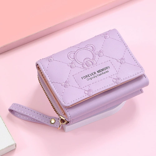 Милый кошелек, картхолдер, вместительная и большая универсальная сумка через плечо, с вышивкой, с медвежатами