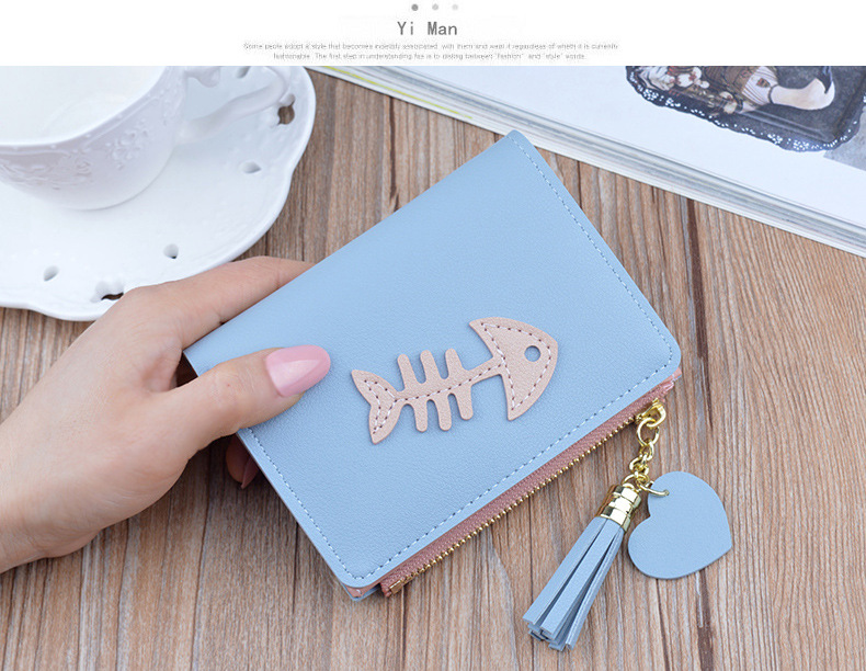 Ví mới 2019 ví nữ ngắn thời trang ví cá xương Hàn Quốc dây kéo tua rua nữ giữ xu sinh viên - Ví tiền ví vans