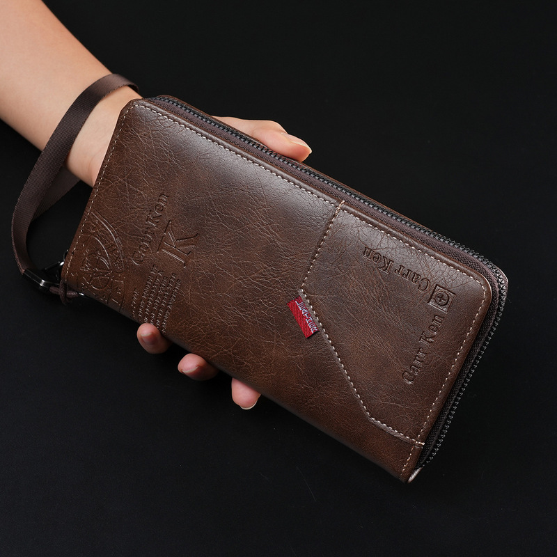 2026 Men's Retro Letter Embossed Long Wallet Multifunctional Patchwork Mobile Phone Wallet Large Capacity Wrist Bag