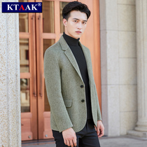 2019 new double-sided woolen coat mens short herringbone pattern cashmere-free suit Ni Zi jacket Korean slim
