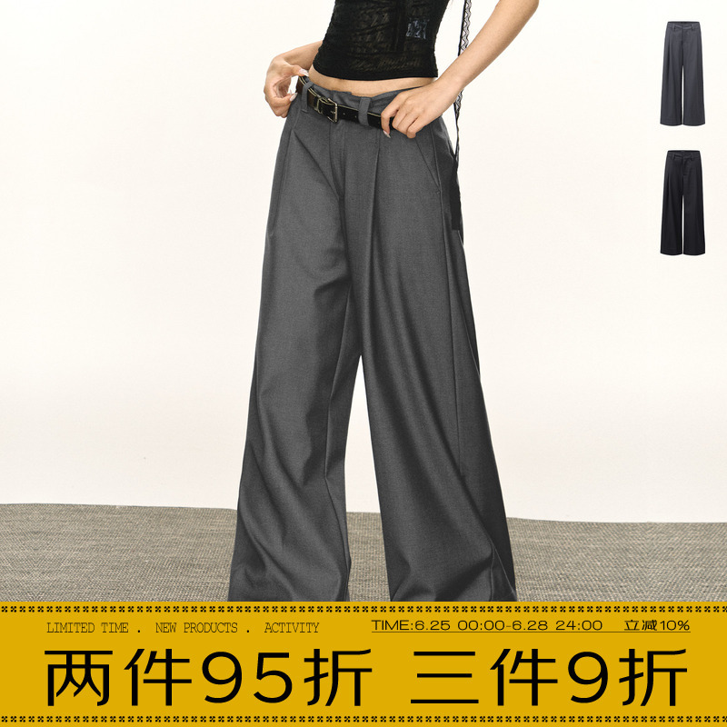 Ariseism American Retro Loose Wide-Leg Suit Casual Pants for Women 2026 Summer New Long Pants