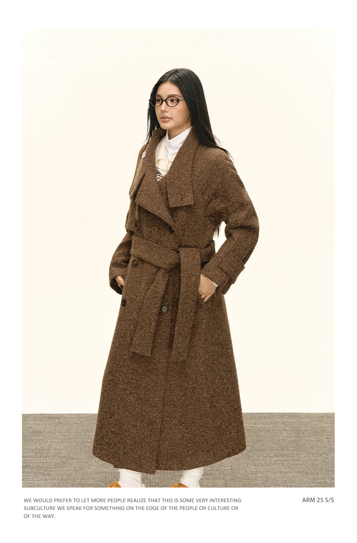 ARISEISM Brown Straight-Fit Mid-Length Wool Coat