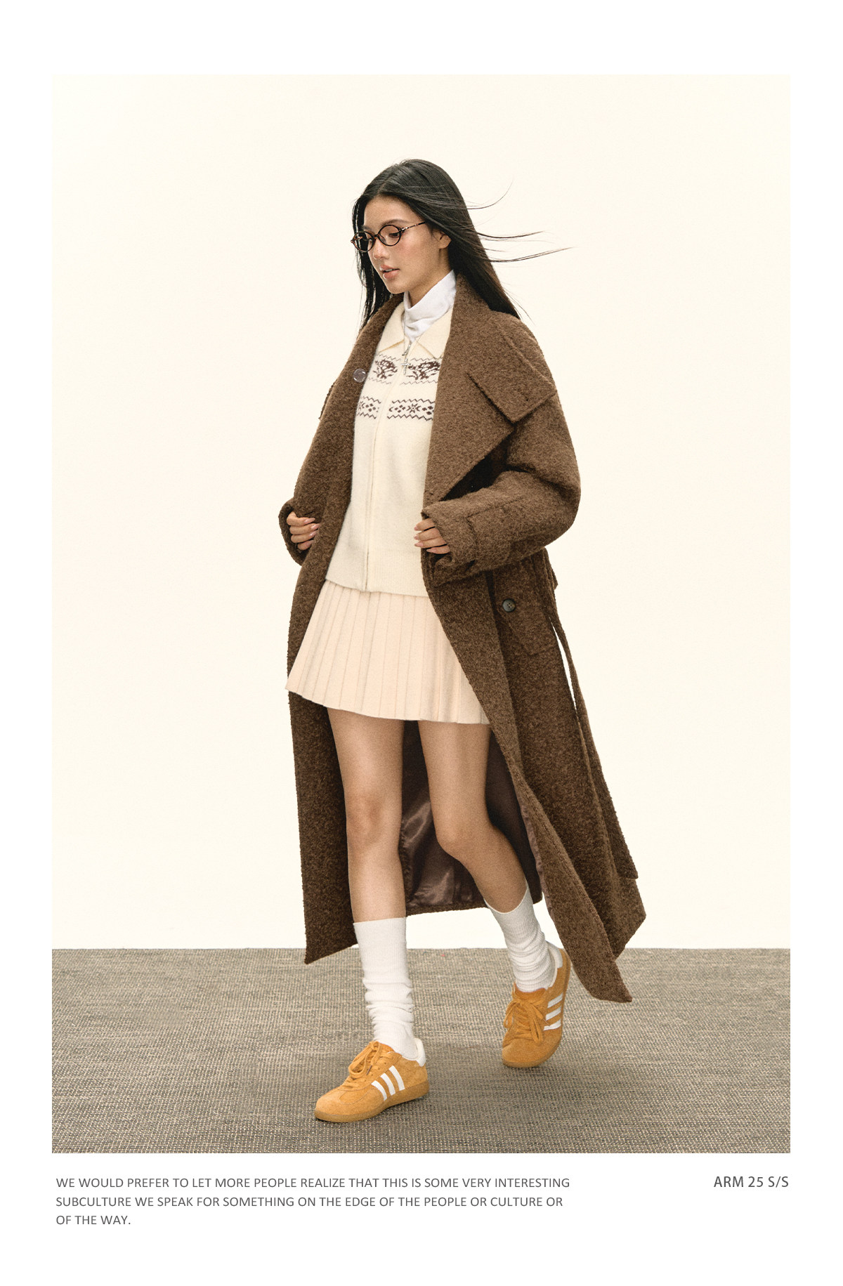 ARISEISM Brown Straight-Fit Mid-Length Wool Coat