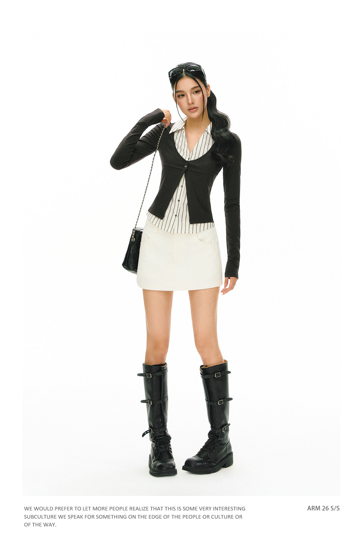 ARISEISM Striped Layered-Look Cropped Top