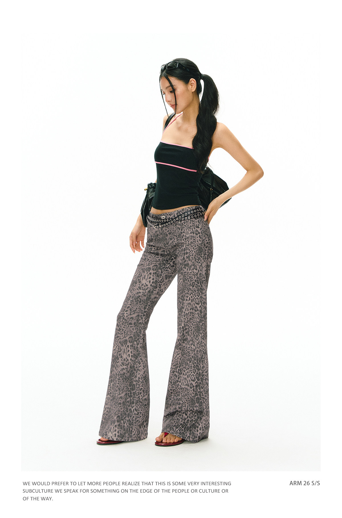 ARISEISM Leopard Print Low-Rise Flare Pants