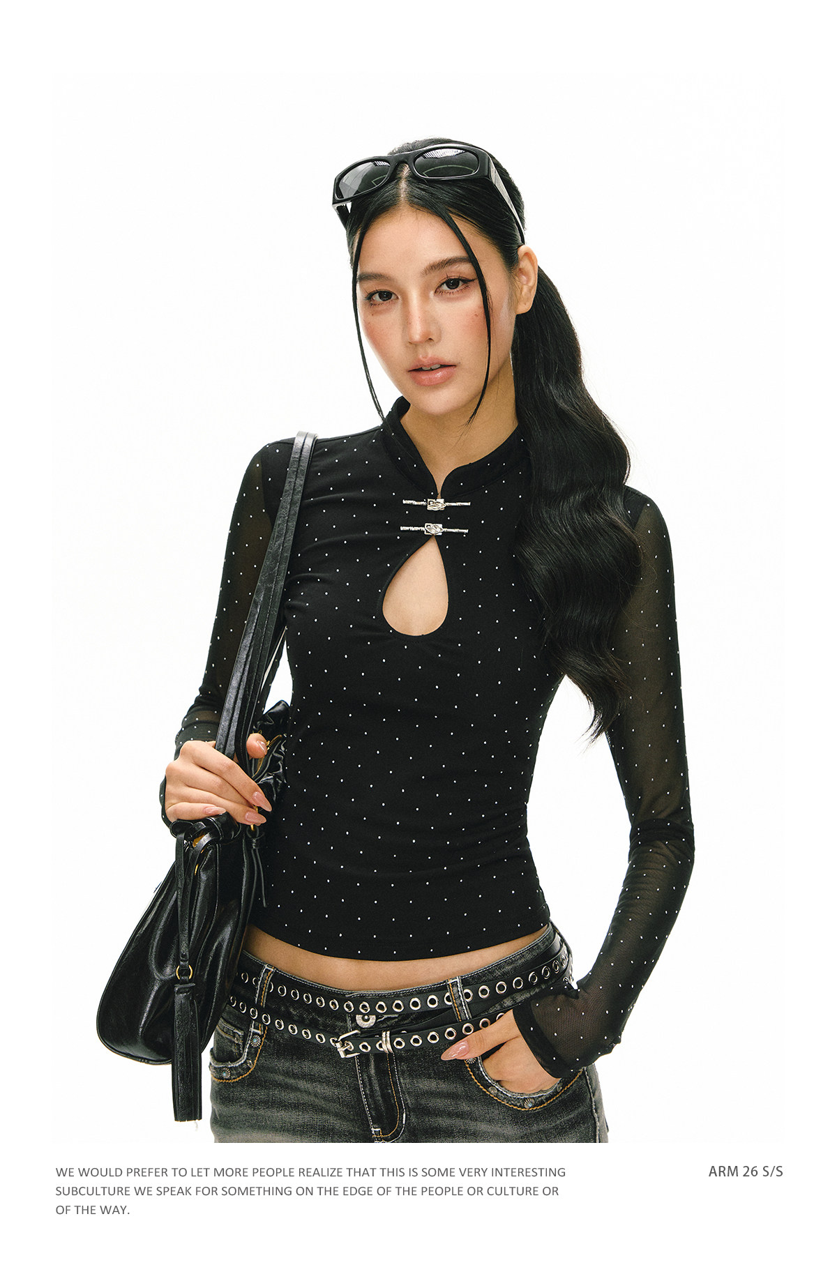ARISEISM Black Polka Dot Slim-Fit Long-Sleeve Top
