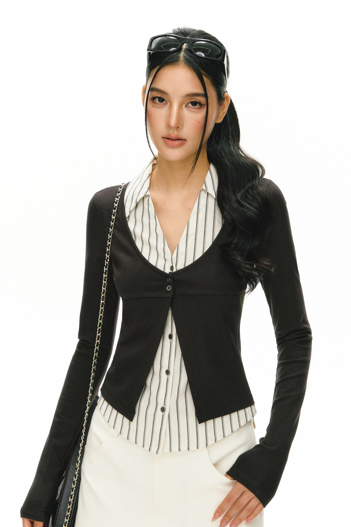 ARISEISM Striped Layered-Look Cropped Top