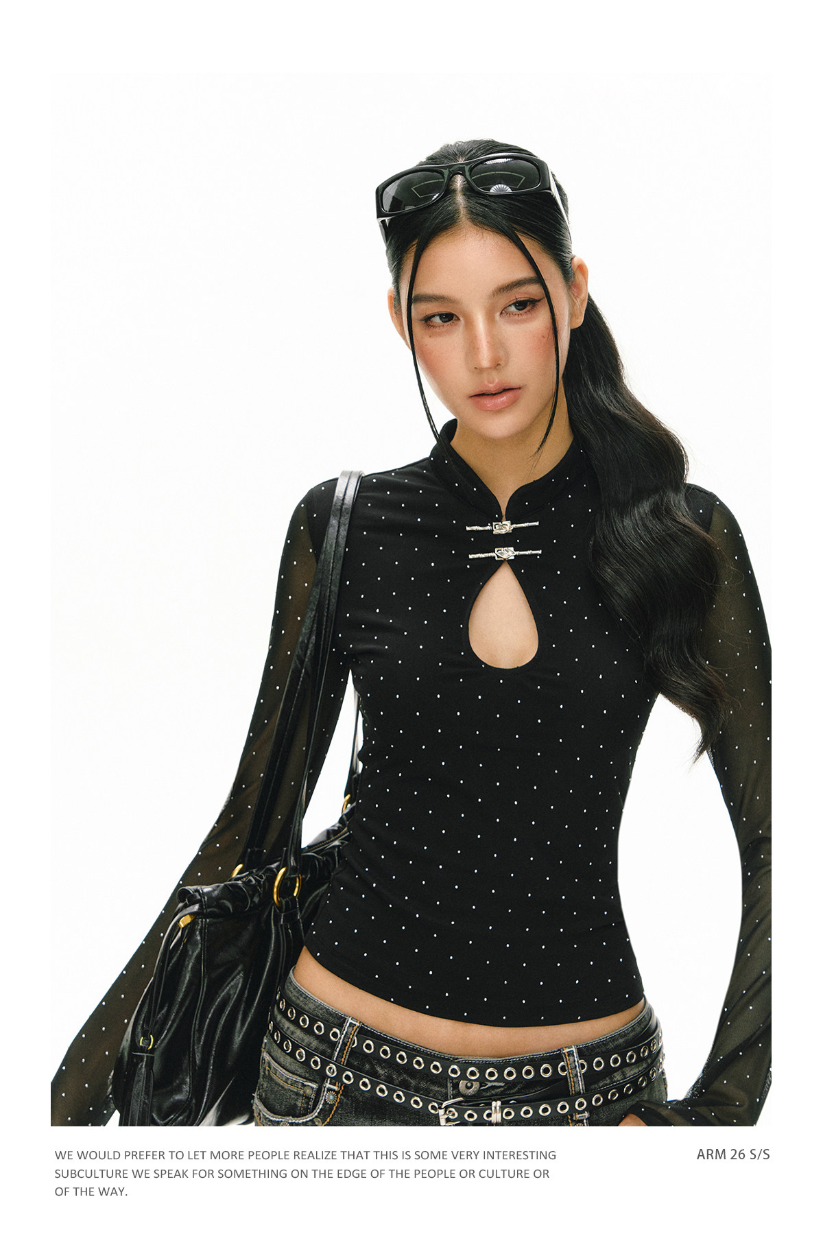 ARISEISM Black Polka Dot Slim-Fit Long-Sleeve Top