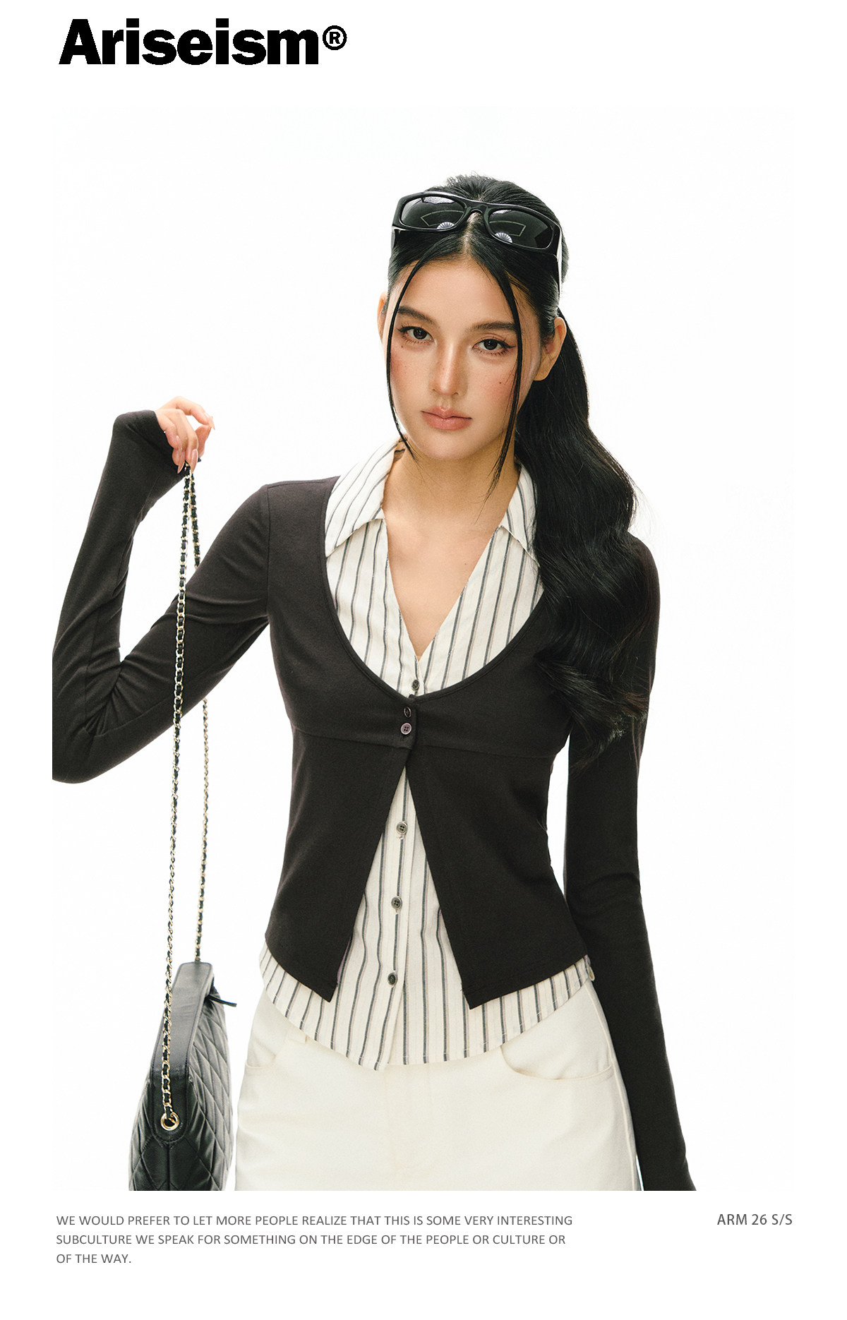 ARISEISM Striped Layered-Look Cropped Top