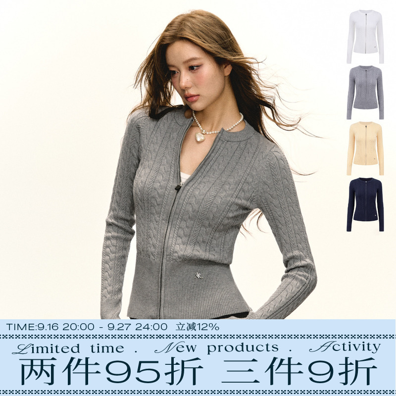 Ariseism Round-Neck Cable-Knit Cardigan Sweater for Women, New Autumn Style, Slim Fit, Suitable as an Inner Layer
