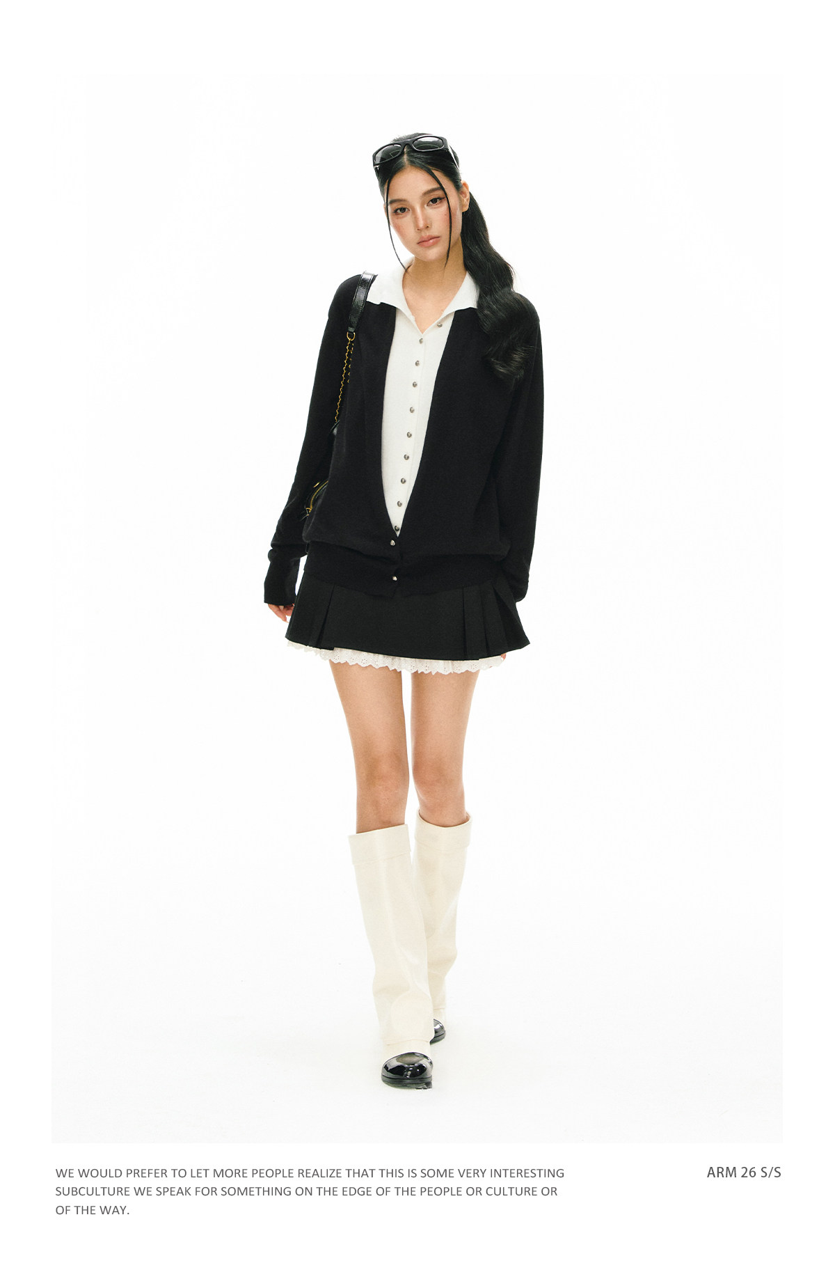 ARISEISM Black White Layered-Look Knit Top
