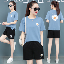 Shorts sports set small Daisy quick dry short sleeve size womens fat sister mm2021 summer dress new belly cover