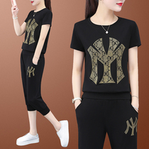 Cotton casual set women Summer cotton short sleeve 2021 summer Korean version of loose fashion Western sportswear tide