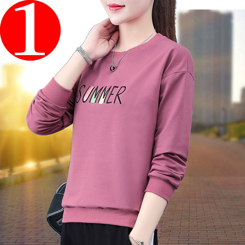 Ladies thick T-shirt round neck 2021 new women's clothing loose spring autumn winter thin top forty-year-old middle-aged mother 40