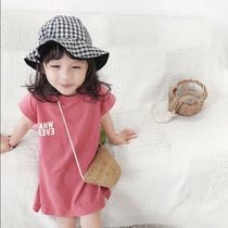  2021 new childrens skirt T girls loose dress long T-shirt short-sleeved round neck top